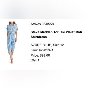 Steve Madden Tori Tie Waist Satin Midi Shirtdress